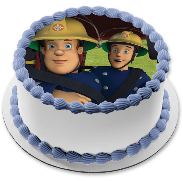 Fireman Sam Co-Worker In Fire Truck Edible Cake Topper Image ABPID12088