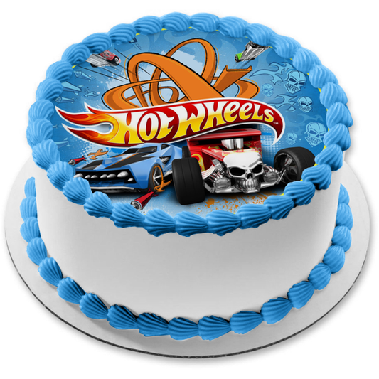 Hot Wheels Red Race Car Skull Edible Cake Topper Image ABPID12109