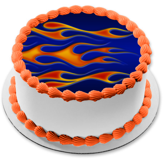 Hot Wheels Red Flames Blue Background Edible Cake Topper Image ABPID12115