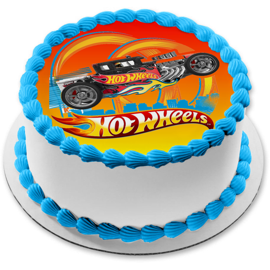 Decoración comestible para tarta con diseño de coche de carreras de Hot Wheels, imagen ABPID12123 