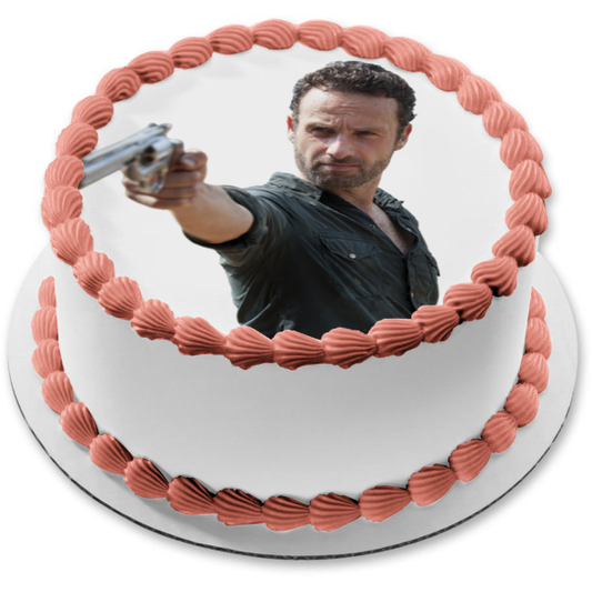 Decoración comestible para tarta con pistola apuntando con Rick de The Walking Dead, imagen ABPID12409 