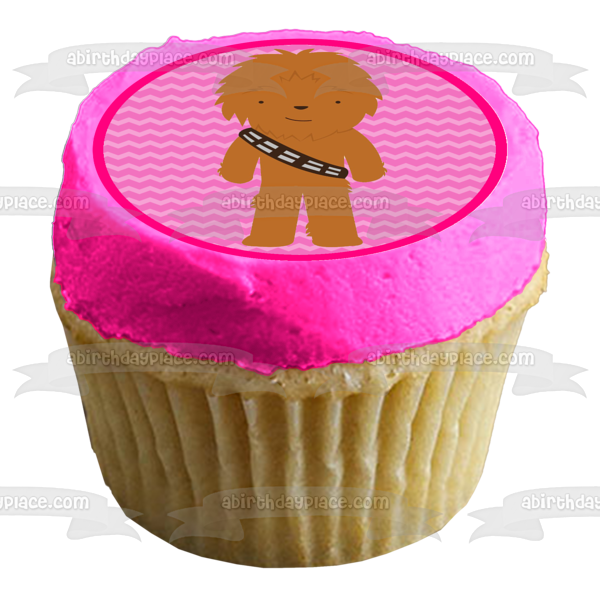 Star Wars Cartoon Chewbaca Pink Background Edible Cake Topper Image ABPID12711