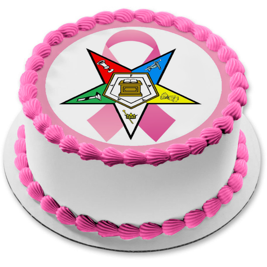 Order of the Eastern Star Logo Freemason Breast Cancer Awareness Edible Cake Topper Image ABPID13010