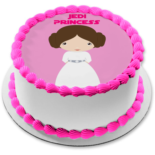 Star Wars Cartoon Princess Leia Jedi Princess Pink Background Edible Cake Topper Image ABPID12719