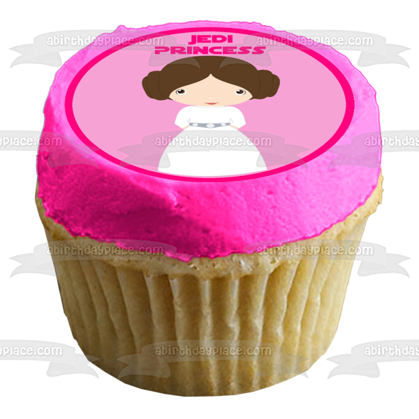 Star Wars Cartoon Princess Leia Jedi Princess Pink Background Edible Cake Topper Image ABPID12719