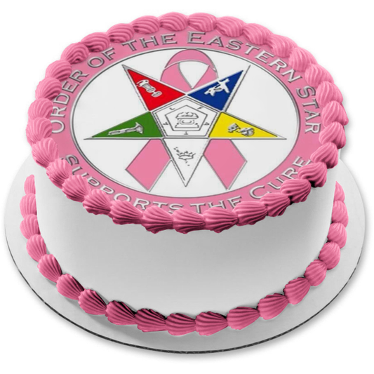 Order of the Eastern Star Logo Freemason Breast Cancer Awareness Supports the Cure Edible Cake Topper Image ABPID13024