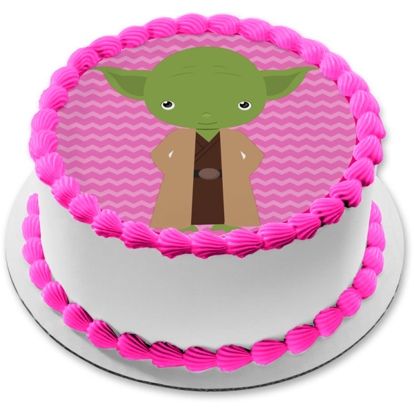 Star Wars Cartoon Yoda Pink Background Edible Cake Topper Image ABPID12725
