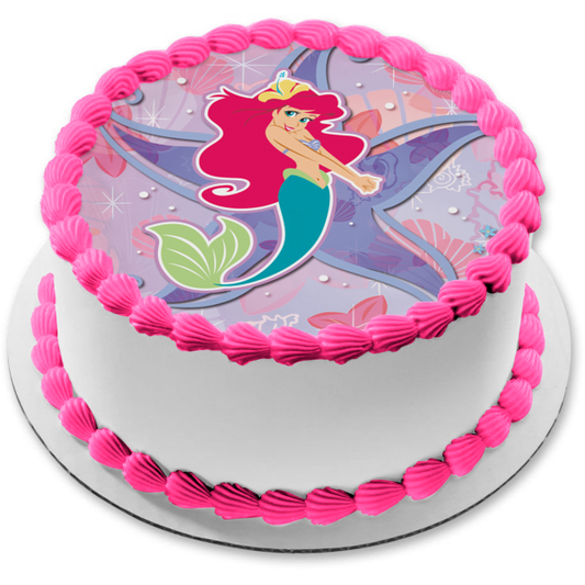 Decoración comestible para tarta de princesa Disney, la Sirenita, Ariel, estrella de mar, conchas marinas, imagen ABPID12768 