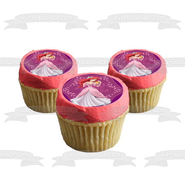Disney the Little Mermaid Ariel Ball Gown Starfish Flowers Purple Background Edible Cake Topper Image ABPID12774