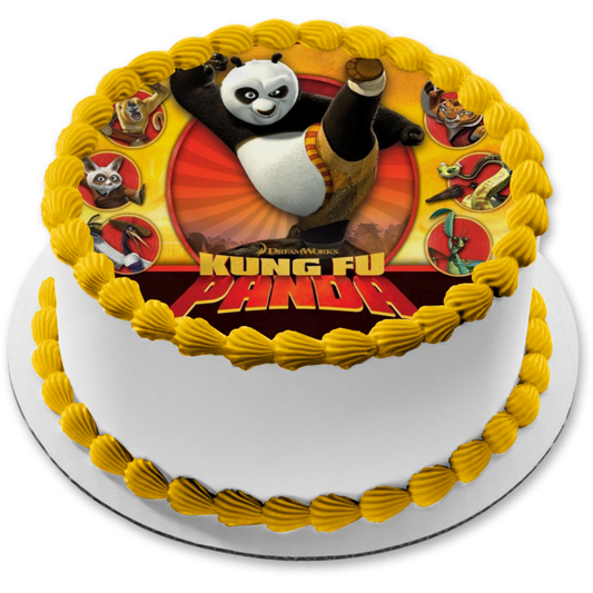 Kung Fu Panda Po Tigresa Mono Karate Postura Maestro Shifu Decoración comestible para tarta Imagen ABPID12807 