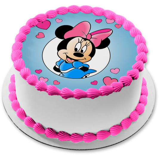 Disney Mickey Mouse and Friends Minnie Mouse Hearts Edible Cake Topper Image ABPID12852