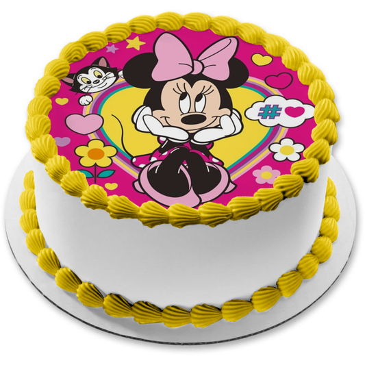 Adorno comestible para tarta con diseño de gatito y estrellas de Minnie Mouse de Disney, imagen ABPID21724 