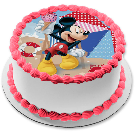 Disney Mickey Mouse Ice Cream Cone Beach Scene Background Edible Cake Topper Image ABPID21766
