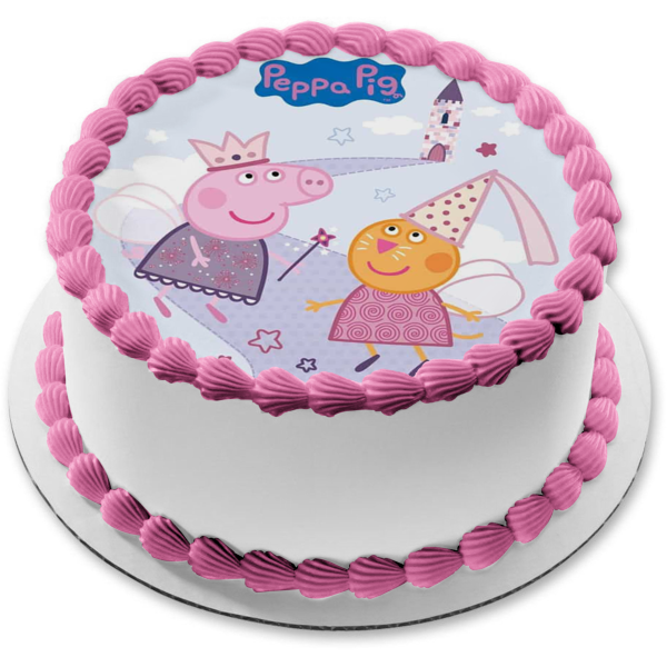Peppa Pig Fairy Crown Magic Wand Fairy Wings Castle Edible Cake Topper Image ABPID22017