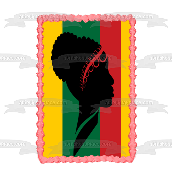 Imagen comestible para tarta con silueta de mujer afroamericana del Día de la Libertad del 16 de junio ABPID54098 