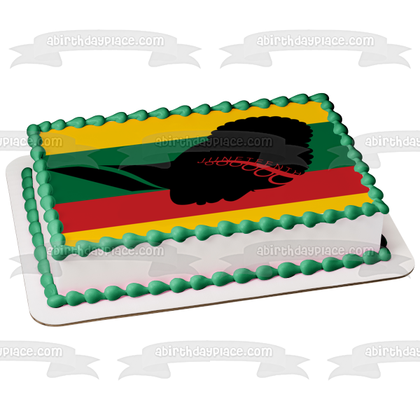 Imagen comestible para tarta con silueta de mujer afroamericana del Día de la Libertad del 16 de junio ABPID54098 