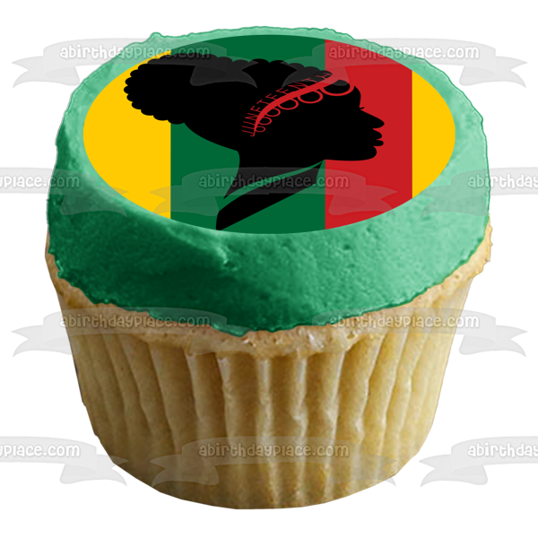 Imagen comestible para tarta con silueta de mujer afroamericana del Día de la Libertad del 16 de junio ABPID54098 