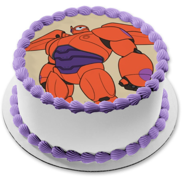 Big Hero 6 Red Baymax Tan Background Edible Cake Topper Image ABPID21865