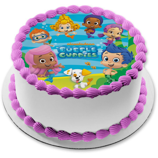 Bubble Guppies Log Gil Molly Deema Goby Oona Nonny Fondo del océano Imagen comestible para decoración de tartas ABPID21904 
