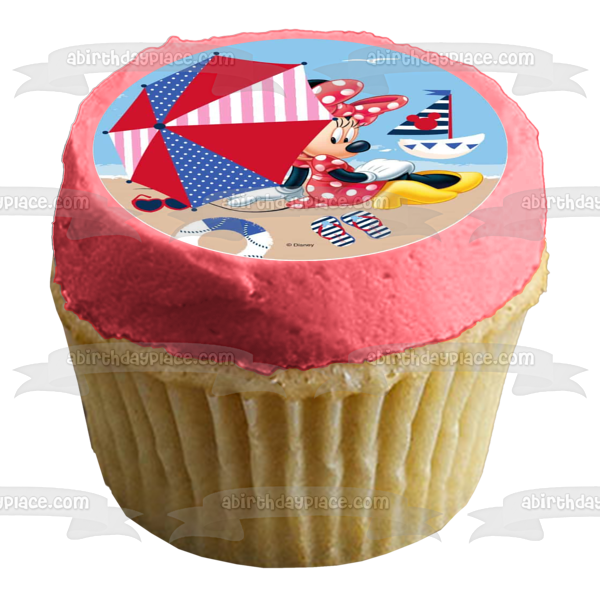 Disney Minnie Mouse Beach Sailboat Sunglasses Umbrella Edible Cake Topper Image ABPID21905