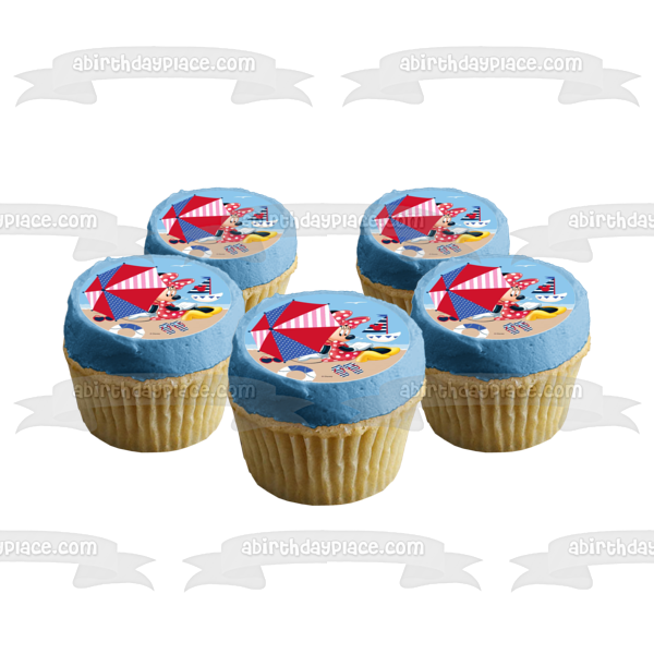 Disney Minnie Mouse Beach Sailboat Sunglasses Umbrella Edible Cake Topper Image ABPID21905