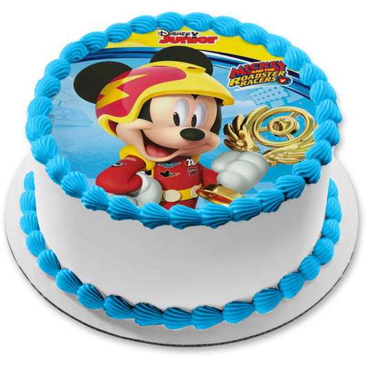 Disney Junior Mickey Mouse and the Roadster Racers Gold Trophy Edible Cake Topper Image ABPID21918