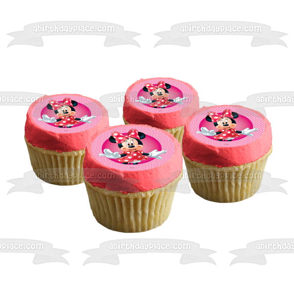 Disney Minnie Mouse Pink White Polka Dot Background Edible Cake Topper Image ABPID21931