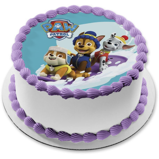 Paw Patrol Rocky Chase Marshall Snow Sled Edible Cake Topper Image ABPID21992