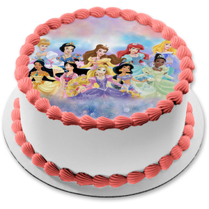 Disney Princess Ariel Aurora Belle Snow White Jasmine Cinderella Tiana Pocahontas Rapunzel Mulan Edible Cake Topper Image ABPID27316