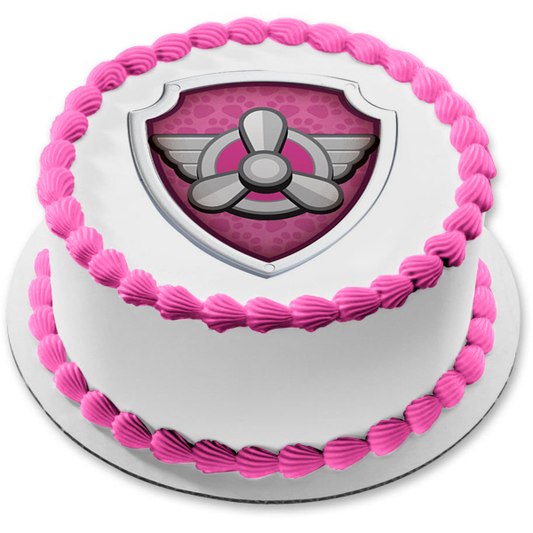 Paw Patrol Skye Badge Pink Edible Cake Topper Image ABPID27437