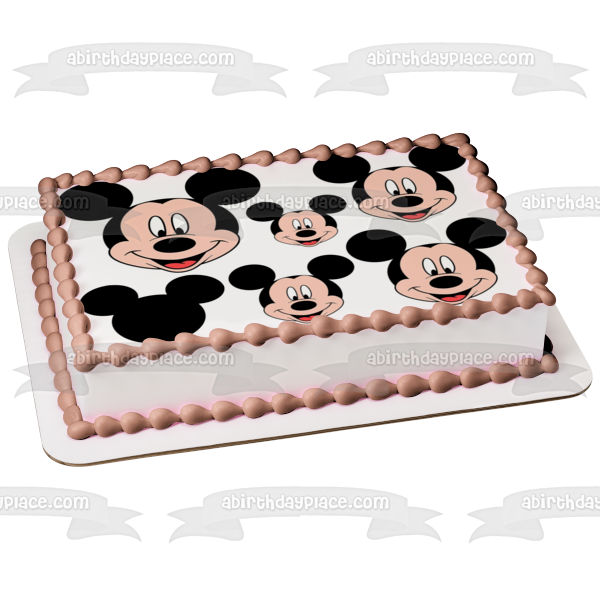Disney Mickey Mouse Faces Smiling Edible Cake Topper Image ABPID49566