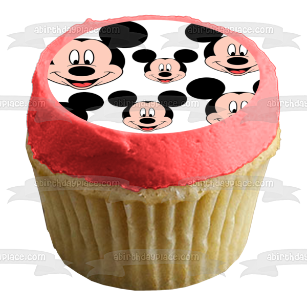 Disney Mickey Mouse Faces Smiling Edible Cake Topper Image ABPID49566