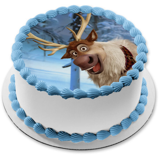 Disney Frozen Sven Snowy Trees Edible Cake Topper Image ABPID27804