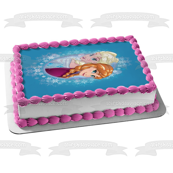 Disney Frozen Anna Elsa Snowflakes Edible Cake Topper Image ABPID49657
