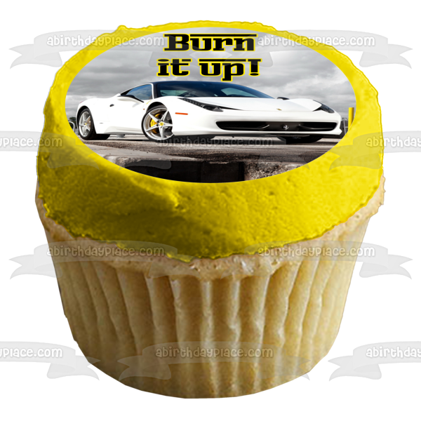 Ferrari S.P.A. White Burn It Up Edible Cake Topper Image ABPID27815