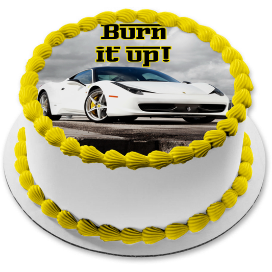 Ferrari S.P.A. White Burn It Up Edible Cake Topper Image ABPID27815