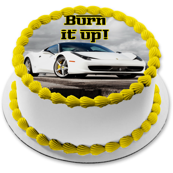 Ferrari S.P.A. White Burn It Up Edible Cake Topper Image ABPID27815