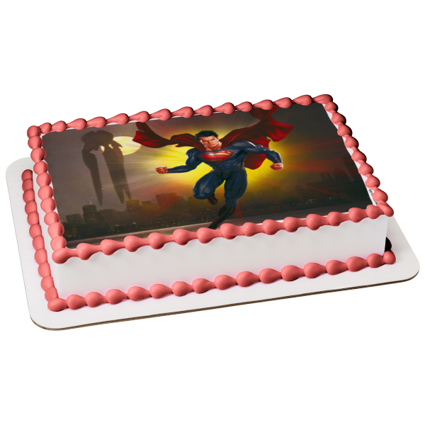 DC Comics Superman Flying Buildings Moonlight Edible Cake Topper Image ABPID49723