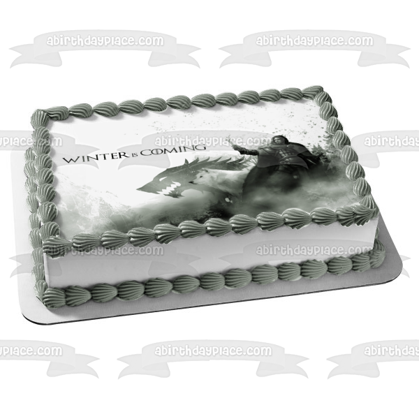 Game of Thrones Jon Snow Winter Is Coming Black and White Edible Cake Topper Image ABPID49784