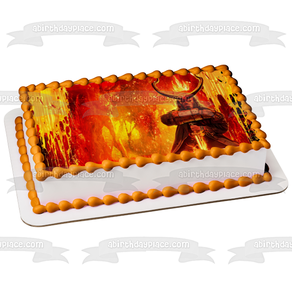 Avengers End Game Hellboy Fiery Background Edible Cake Topper Image ABPID28001