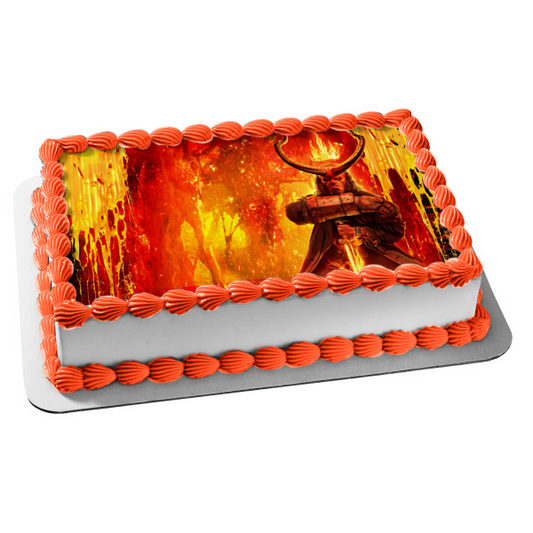 Imagen de decoración comestible para tarta con fondo ardiente de Hellboy de Avengers End Game ABPID28001 