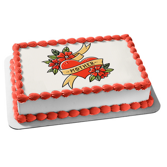 Madre Tatuaje Corazón Flores Día de la Madre Adorno comestible para tarta Imagen ABPID28011 