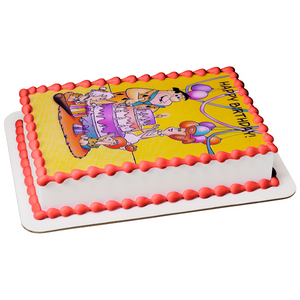 The Flintstones Happy Birthday Fred Wilma Pebbles Bam-Bam Balloons Birthday Cake Edible Cake Topper Image ABPID28021