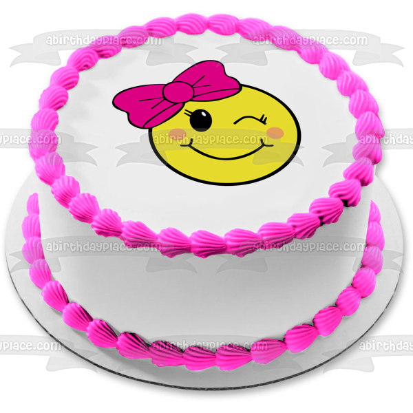 Emoji with Bow Edible Cake Topper Image ABPID28057