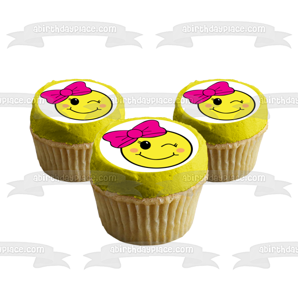 Emoji with Bow Edible Cake Topper Image ABPID28057