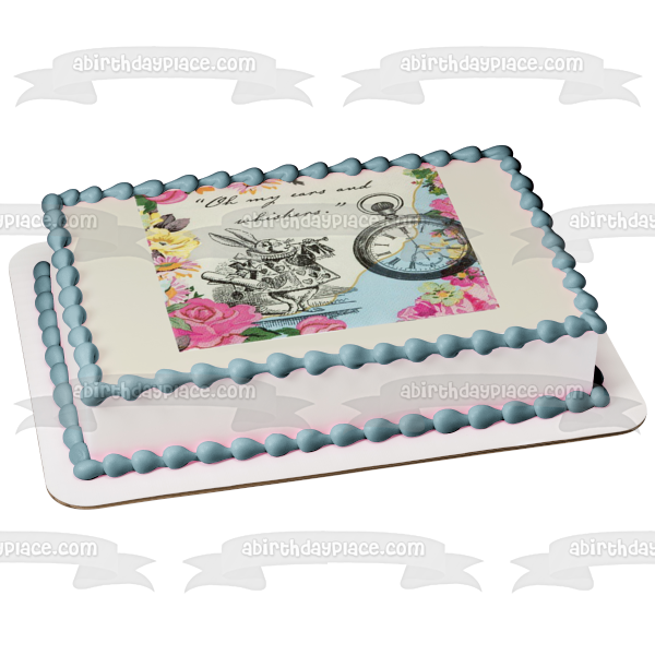 Truly Alice White Rabbit Tea Party Edible Cake Topper Image ABPID50239