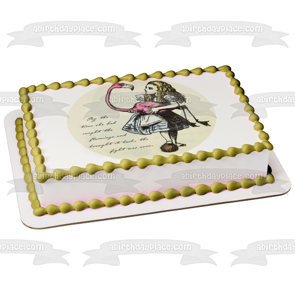 Round Truly Alice and Flaimngo Tea Party Birthday Edible Cake Topper Image ABPID50244