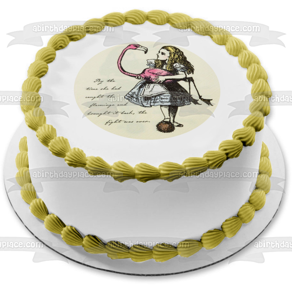 Round Truly Alice and Flaimngo Tea Party Birthday Edible Cake Topper Image ABPID50244