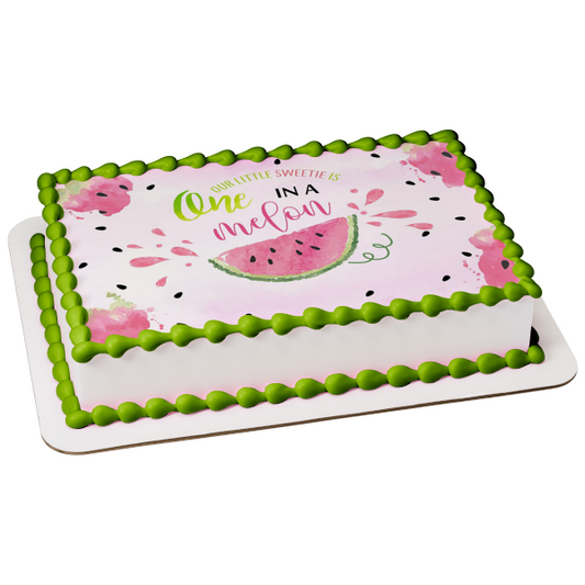 Our Sweetie Is One In a Melon Birthday Baby Shower Edible Cake Topper Image ABPID50250