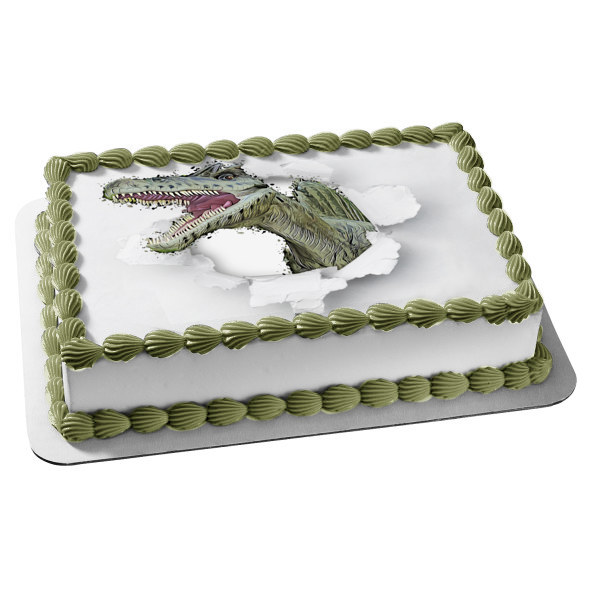 Cartoon Dinosaur Ripping Through White Wall Edible Cake Topper Image ABPID50270